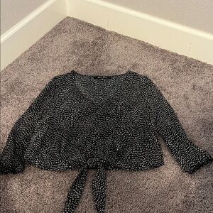 Alice Blue Black and White Tie-Front Blouse